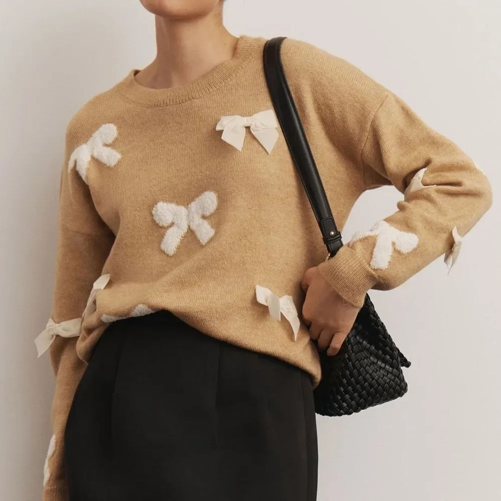 NWOT Maeve 3D Bow Crewneck Sweater in Honey